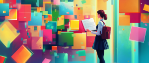 academic researcher surrounded by square shapes