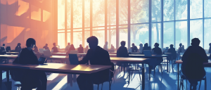students in a library