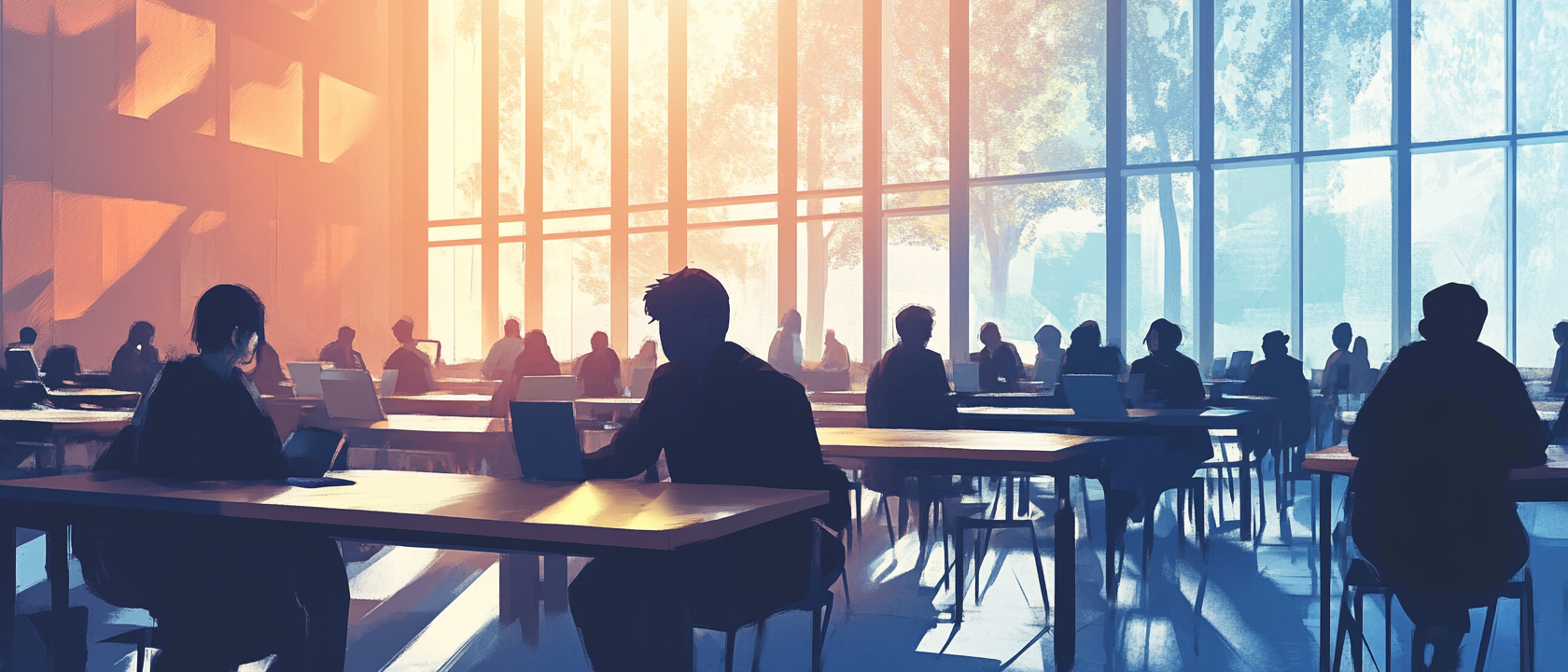 students in a library