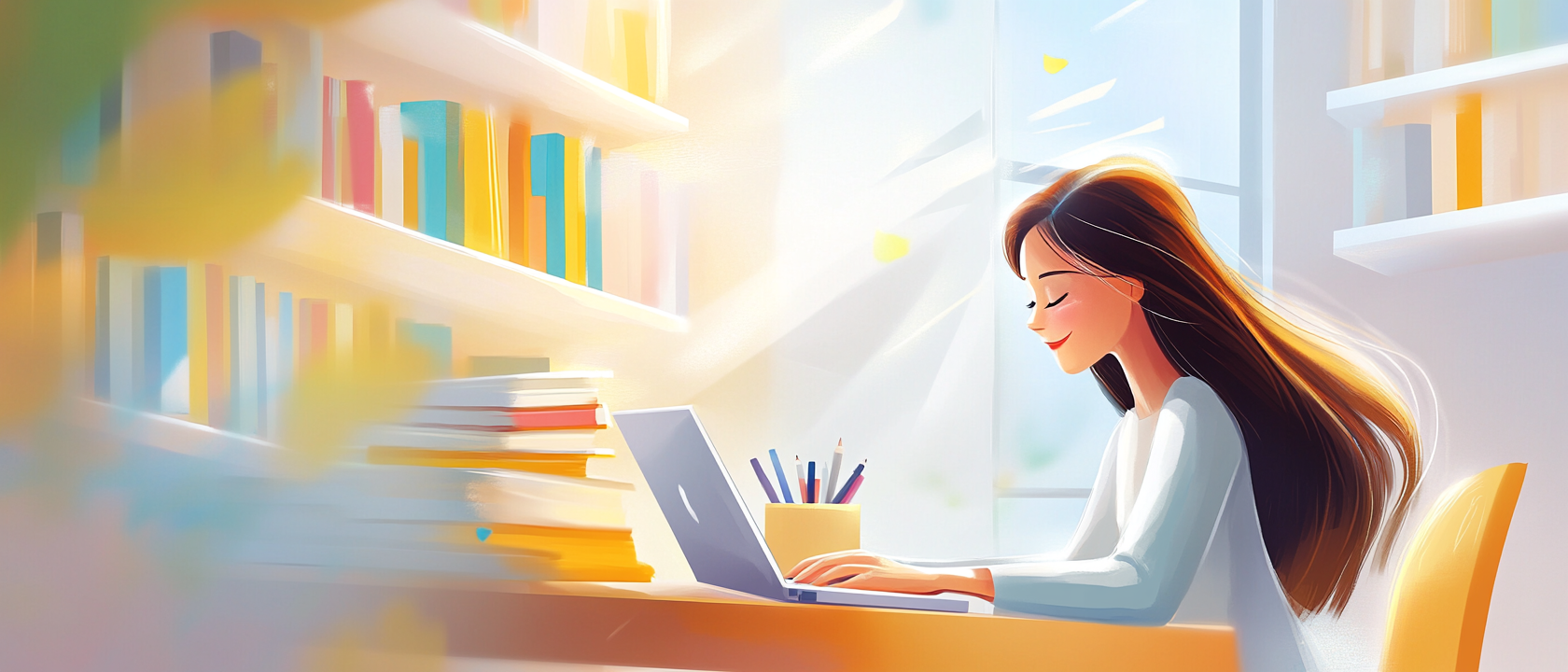 student at her desk