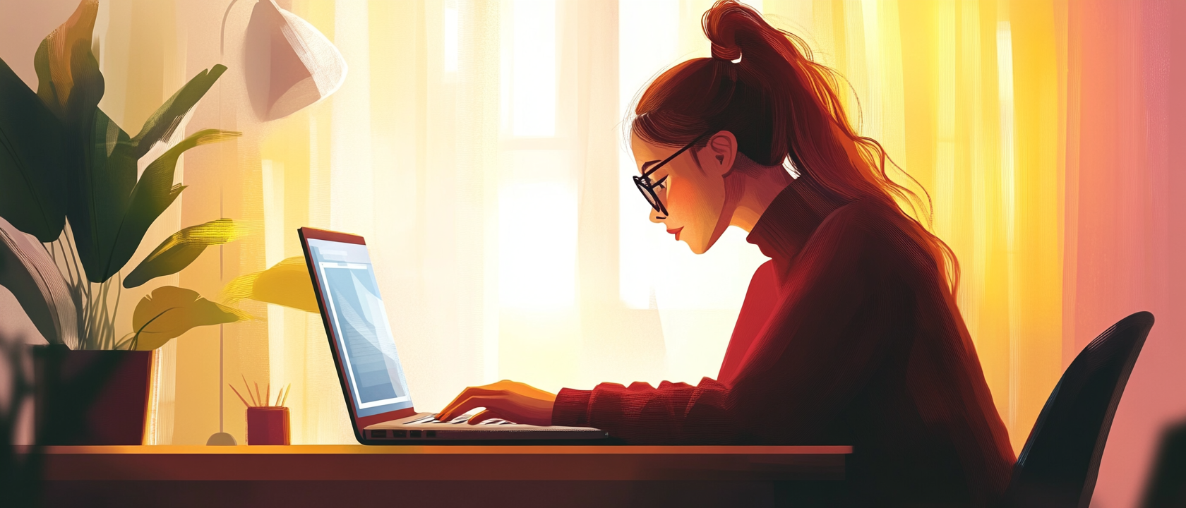 PhD student at her desk